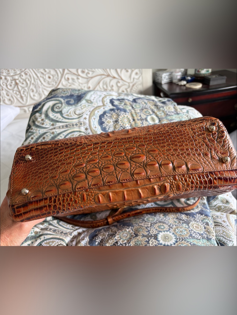 Brahmin Cognac Croc-Embossed Leather Shoulder Bag - Picture 6 of 8